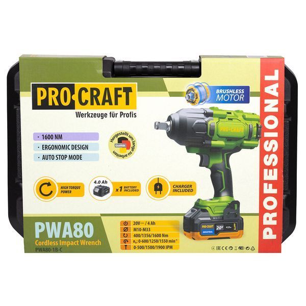 Акумуляторний гайковерт Procraft PWA80 Кейс (з 1 АКБ та ЗП) 030801 фото
